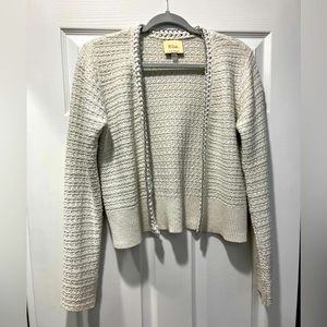 Cardigan Jacket by Elie Tahari White & Silver Jacquard Silver Metal chain S…